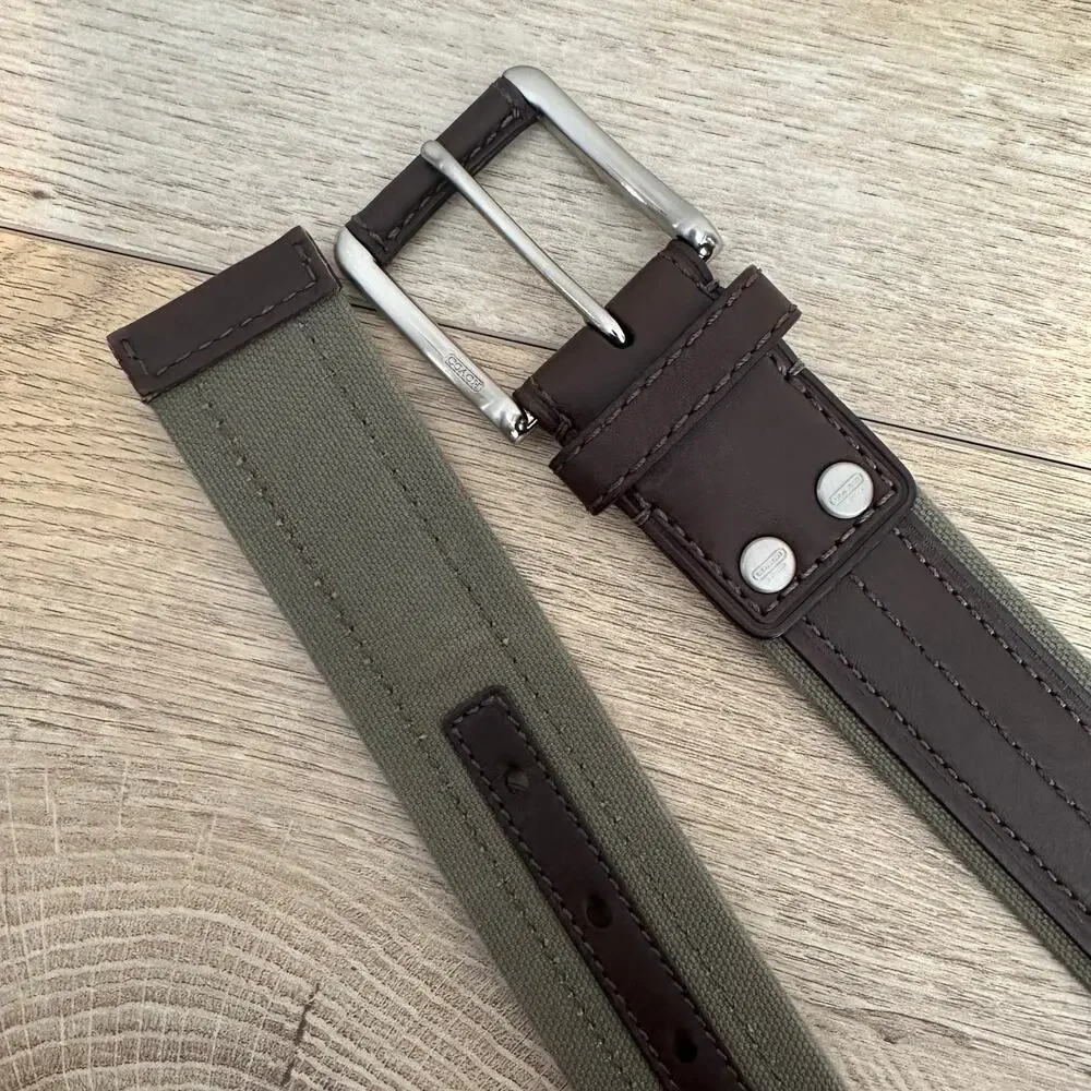Coach Leather and Canvas Silver Tone Hardware Belt 38 inch